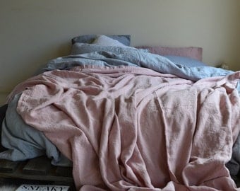 ROSE QUARTZ linen Throw Blanket. Blush pink Bed Cover. Bedspread. Coverlet. Comforter. Summer blanket. Rustic Rough Heavy Weight Linen Sheet