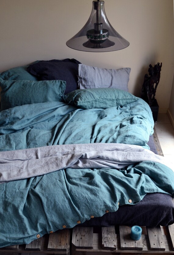 Teal Heavy weight duvet cover linen duvet by HouseOfBalticLinen