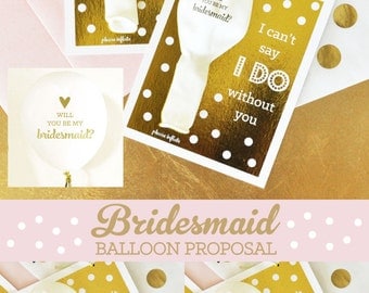 Will you be my Bridesmaid Card Set Gold Will you be my Bridesmaid Card Funny Bridesmaid Card Proposal ( EB3117) - KIT of 4 balloon cards