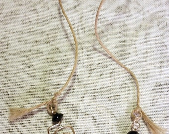 Black Beaded Book Thong With Silver Spirals Hemp Cord Archival Handmade Bookmark