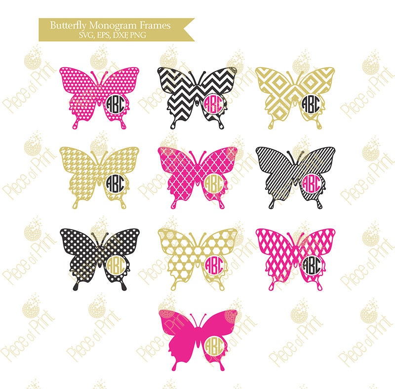 Download Butterfly Monogram Frames svg dxf eps png cut by pieceofprint