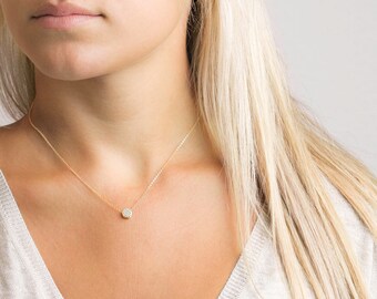 Diamond Circle Necklace, Gold Dot Necklace / Delicate, Dainty CZ Circle Necklace on 14k Gold Fill Chain / Layered and Long, LN340