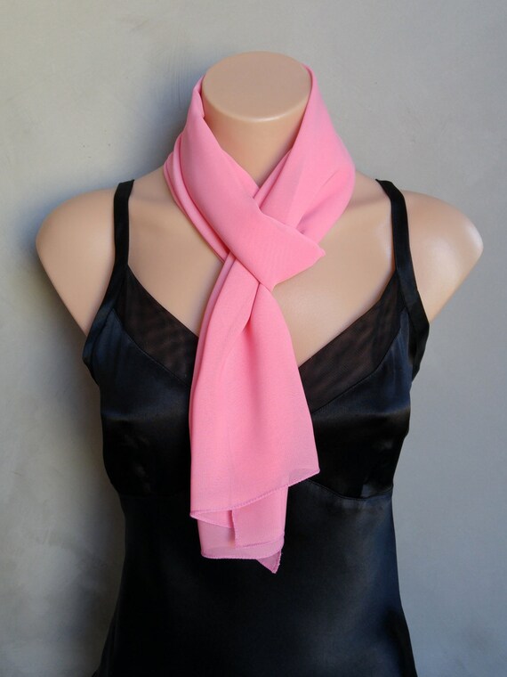 Pink Scarf, Sheer Chiffon Skinny Pink Scarf, Lightweight Summer Pink Scarf