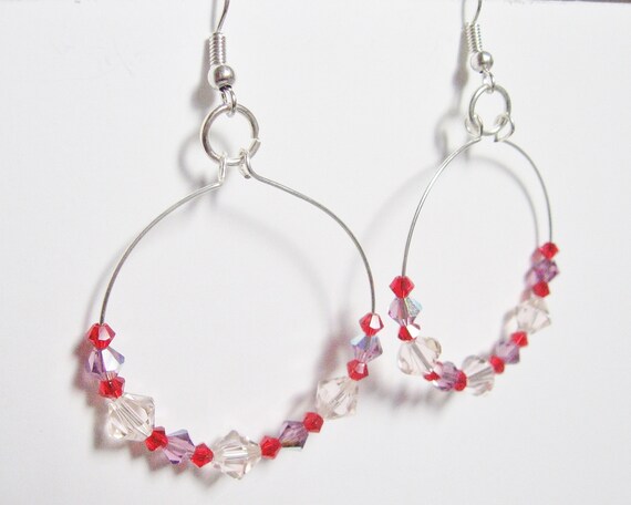 Pink Red Earrings Crystal Earrings Pink Red Crystals Memory