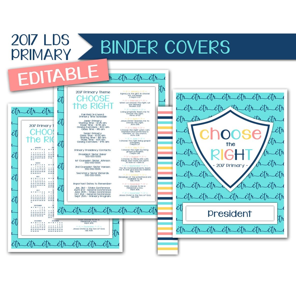 Binder Cover Inserts LDS Primary 2017 Theme Editable