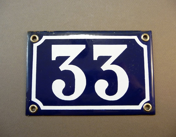 French Door Number 33 Blue enamel street sign 1 by sofrenchvintage