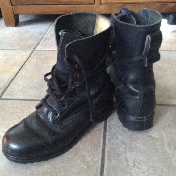 Vintage Black Leather Military Boots Size 6 By Nancywhiskeys 