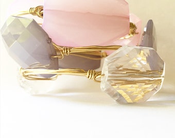 Bangle Bracelet, Gold Bangle Bracelet, Pink Crystal Bangle, Clear Crystal Bracelet, Gray Crystal Wire Bangle, Bangle, Bracelet, Wire Bangle