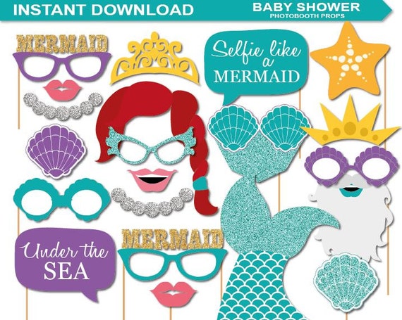INSTANT DOWNLOAD-Mermaid Photobooth Props Printable Pack -A complete ...