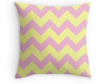 Pink Yellow Pillow, Pink Yellow Chevron, Pink Yellow Nursery, Pink Pillow, Pink Decorative Pillow, Teen Decor, Pink Throw Pillow