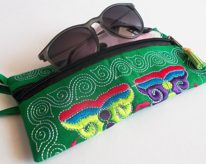 boho small clutch, pouch, smartphone bag, fabric wrist purse, cell phone wallet 2 colours handwoven textile, zipper clutch hand embroidered
