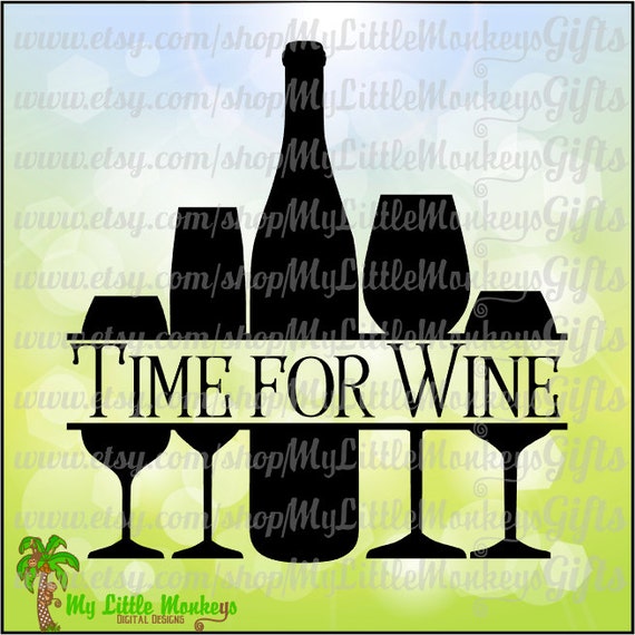 Download Time for Wine Split Wine Bottle Wine Glass Design Digital