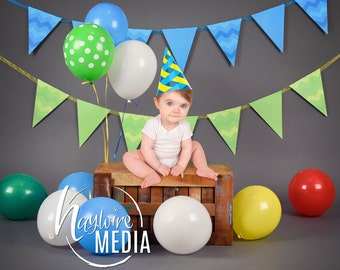 Baby, Toddler, Child, Birthday Bash Photography Digital Backdrop Background Prop with Party Balloons for Photographers - in 2 Sizes
