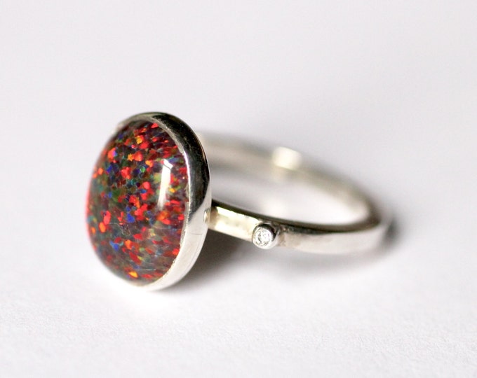 Opal ring - Gold opal ring - Black opal ring - Black stone ring - Black - Silver ring - Opal jewelry - Gift idea - Gift for her