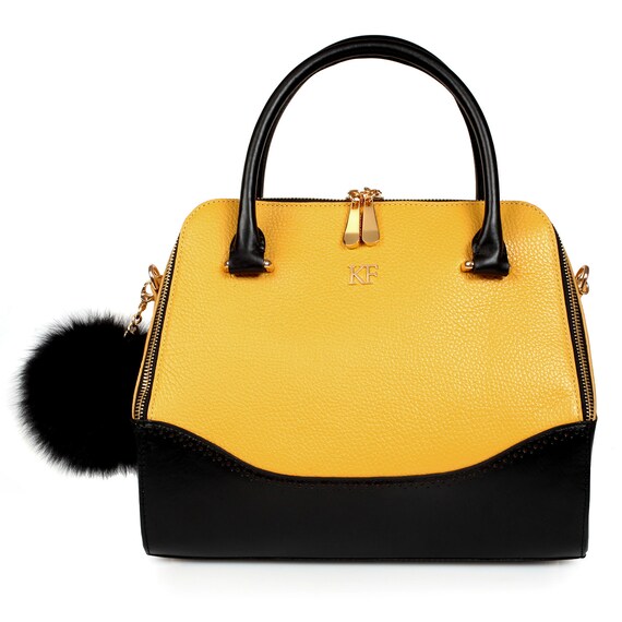 Leather Top Handle Bag Yellow Leather Handbag Top Handle