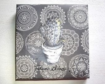 Cactus 'Echinopsis Chiloensis' Bohemian style canvas painting