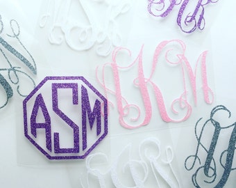 Glitter Monogram Decal, 41 Color Options, Adhesive Glitter Monogram, Glitter Monogram Sticker, Monogram Decal, Glitter Adhesive Vinyl