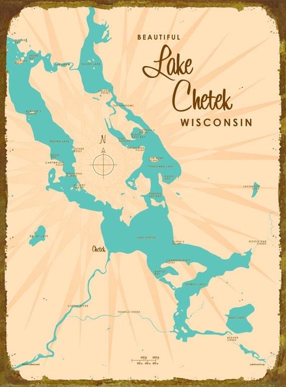 Lake Chetek WI Map Wood Sign