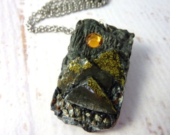 Raw stone mountain landscape necklace - resin necklace-resin and crystal necklace-resin jewelry- moonlit mountain landscape