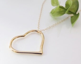 Gold Heart Necklace - Gift for Her - Gold Filled Open Heart Necklace - Simple Gold Heart Pendant - FREE SHIPPING