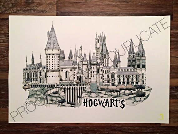 Harry Potter Hogwarts Ink Drawing