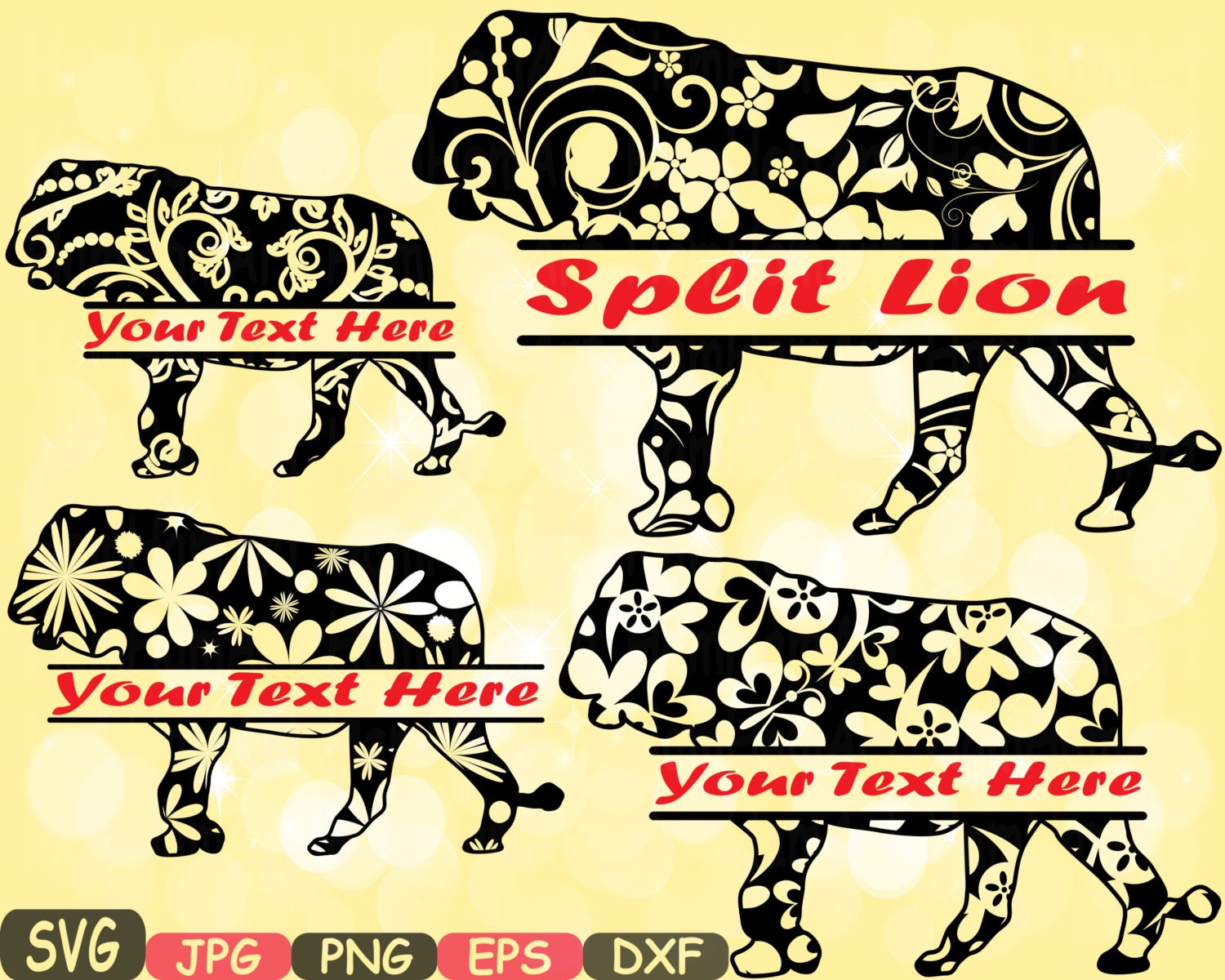 Download Split Lion Mascot Frames Jungle Animal Safari Flower ...