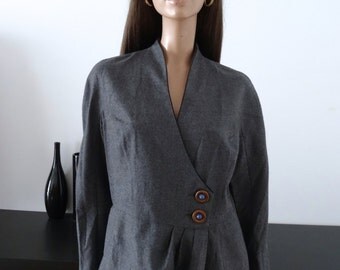 Robe portefeuille HERBE FOLLE 100% laine grise taille 44 - uk 16 - US 12