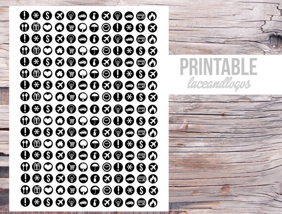 printable planner stickers black and white icon dots neutral