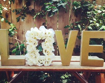 LOVE Floral Letters, Wedding Decor, Cake Table Decor, Roses, Photo Shoot Props, Monogram Home Decor, Wedding, Paper Mache Flower Letter