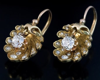 Antique Shell-Shaped Diamond Earrings
