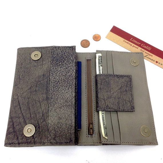 Sale Distressed gray leather wallet Womens wallet Organized