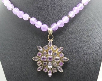 Handmade Amethyst beaded necklace with Sterling Silver and Amethyst pendant.