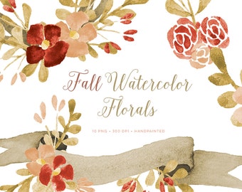 Fall Clipart Watercolor Flowers and Wreaths including banner images, arrows and laurel graphics. Autumn wedding invitations wall art & more