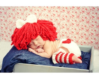 Raggedy Ann Wig and Warmer cuffs - crochet made to order - Newborn to 12 month size