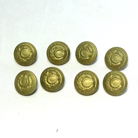 Antique Metal Brass Star and Crescent Stamped Buttons. Vintage