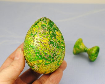 Collectable Hand Painted Easter Eggs, Faberge Egg, Organic Eco-friendly, Wood Sculpture, Easter Decoration, Green Egg, Easter basket.