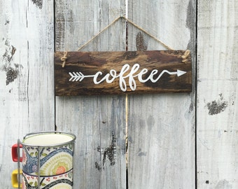 Coffee Sign Rustic Reclaimed Wood Hand Painted Wall Hanging Customized