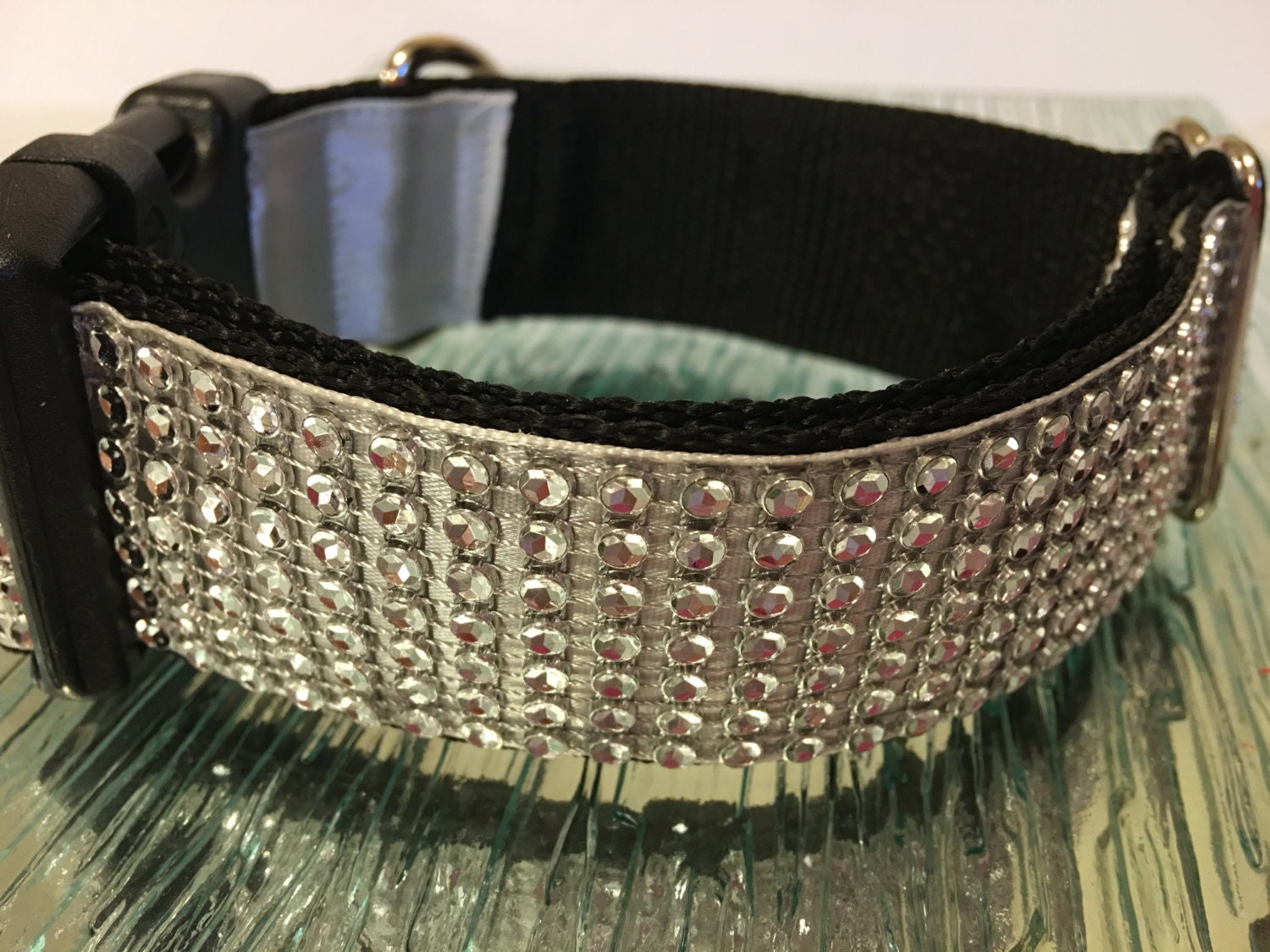 Silver Rhinestone Bling Large Dog Collar WIDE by DogFabulous