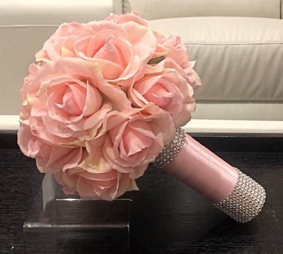 Blush Real Touch Rose Bouquet Light Pink Bridal Bouquet by Flaural