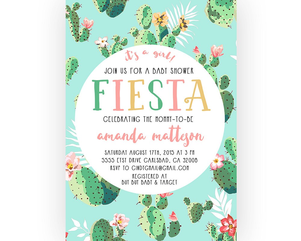 Fiesta Baby Shower Invitation Cactus Boho Printable Invites