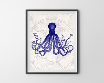 Items similar to Nautical Octopus Printable Art Print - Oceanic Art ...