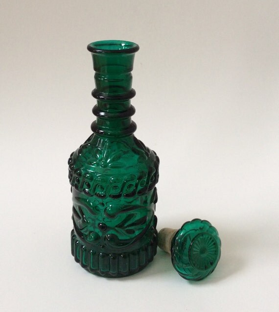 Items Similar To Vintage Green Glass Decanter Bottle, Jim Beam Liquor 