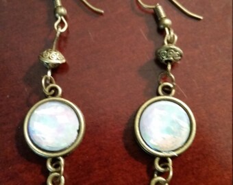 White Pearl Peace Dangle Earrings