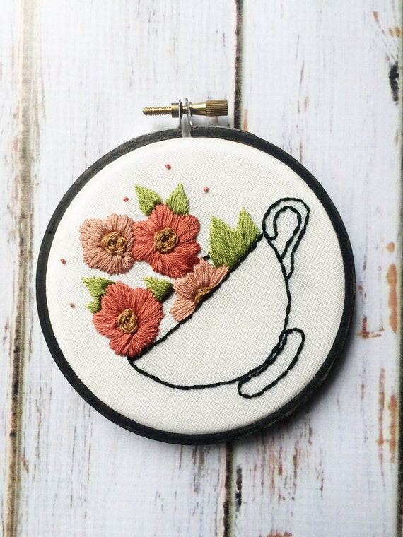 Tea cup embroidery hand embroidery tea art tea by threadthewick Tea cup embroidery hand embroidery tea art tea by threadthewick