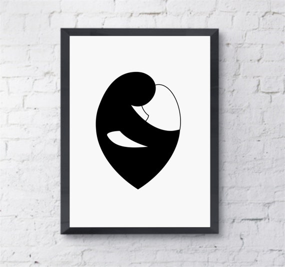 Black and White Embrace Print Love Print Wall Art by NaturesPals