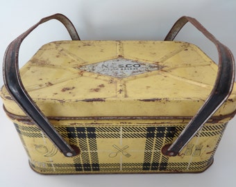Picnic Basket, Metal Picnic Basket, Picnic Box, Metal Picnic Box, Plaid Picnic Basket, Yellow Picnic Basket, Nesco Picnic Basket, Nesco