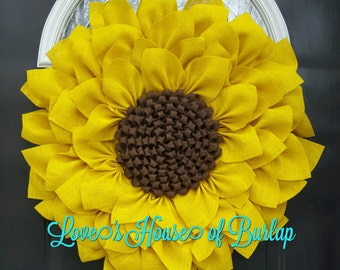 Sunflower wreath, Burlap sunflower wreath, Year round wreath, Everyday wreath, Spring wreath, Summer Wreath, Mother's Day, Fall wreath