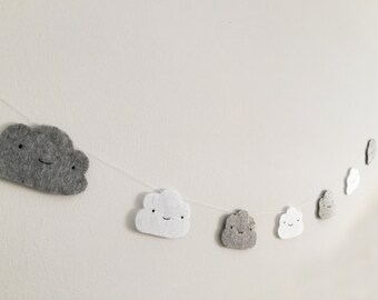 Cloud garland, Nursery decor, Baby shower decor, Modern nursery, White clouds, Grey clouds, Baby room, Cloud Bunting, Kids room, Sky