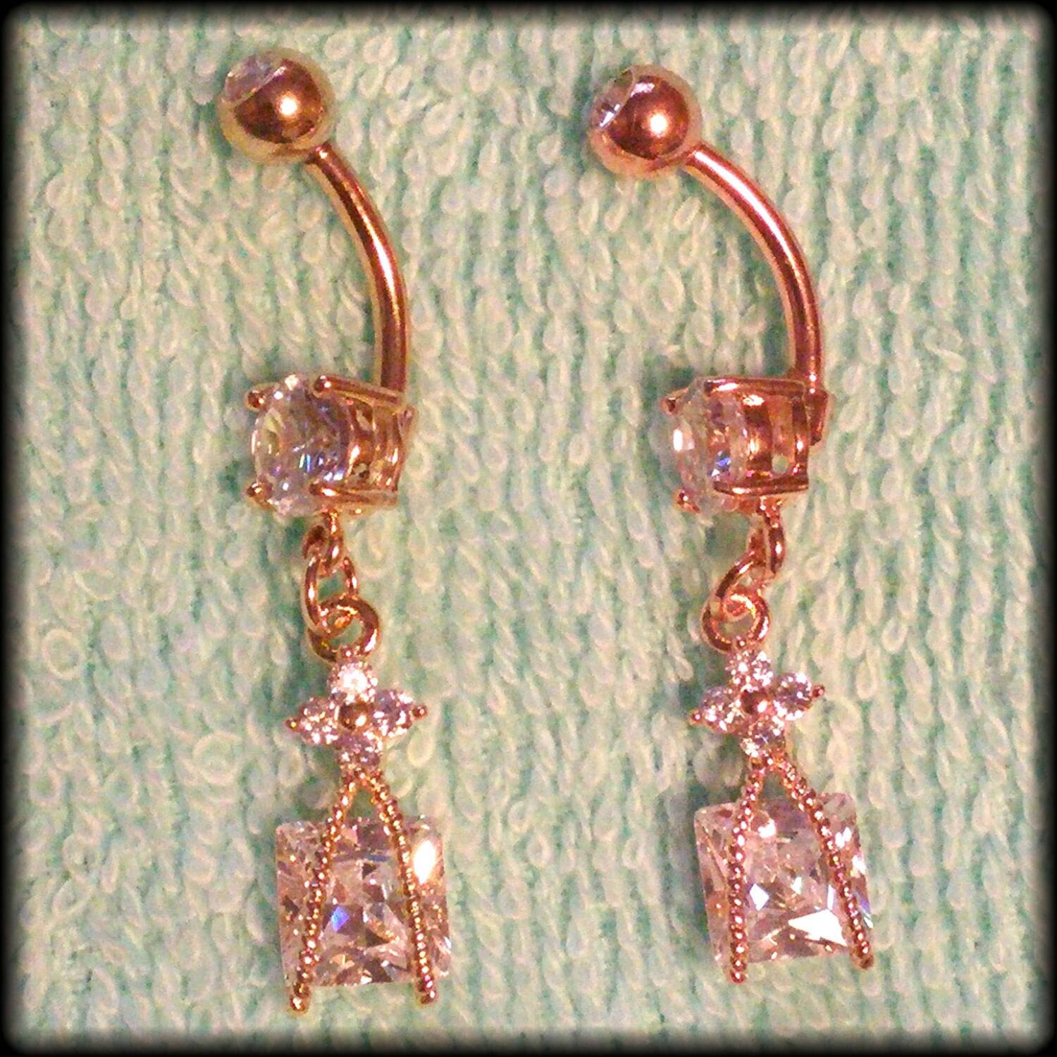 14g Beautiful Dangling Diamond Gold Belly Button Rings