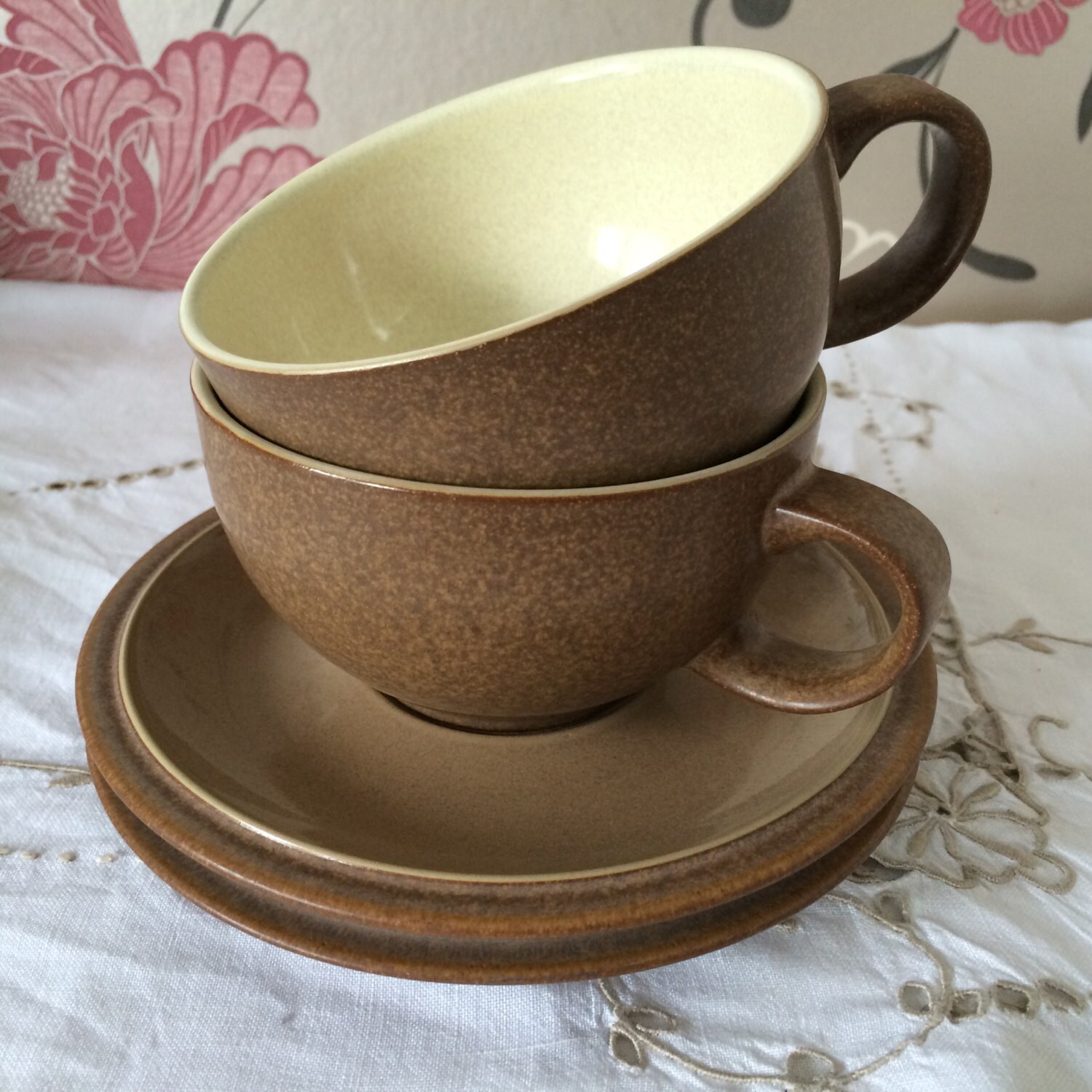 Set of Two Denby Pottery Cups and Saucers by florenceforeverfinds